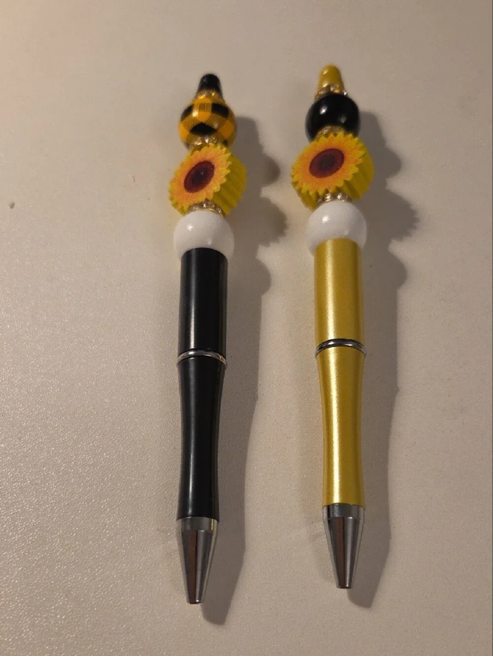 Bundle Of 2 Decorative Sunflower Bead Ballpoint Pen - Black and Gold
